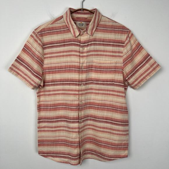 Marine Layer Mens Stretch Selvage Short Sleeve Shirt Size Small Outdoor Beach - Picture 1 of 8